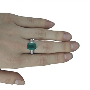 3.72 Carat Emerald 14K White Gold Diamond Ring