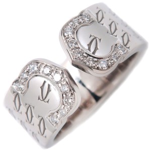 Cartier 2C Happy Birth Day Diamond Ring White Gold #49 US5
