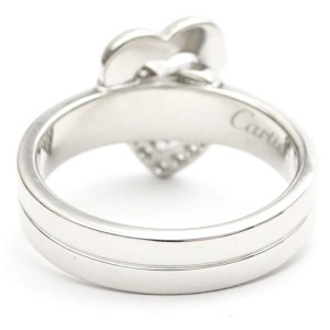 CARTIER 18K white Gold Double Heart Diamond Ring US 6.75 EdyLX-291