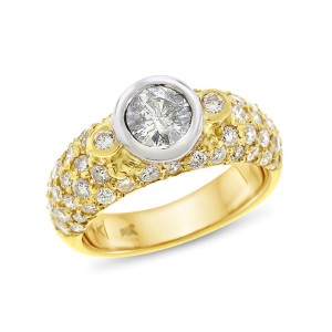 14k Yellow Gold 2.55tcw Round Diamond Bezel Set Pave Domed Engagement Ring Size 7