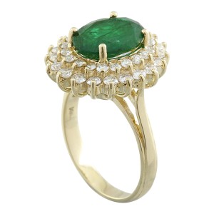 4.45 Carat Emerald 14K Yellow Gold Diamond Ring