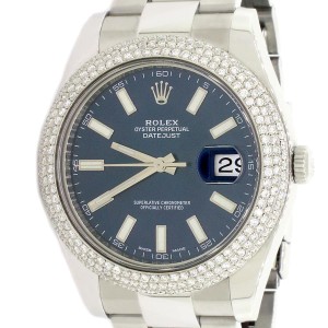 Rolex Datejust II 41MM Original Blue Dial Automatic Steel Oyster Watch 116300 w/Diamond Bezel