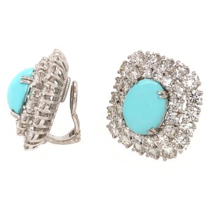 18k White Gold Turquoise and Diamond Clip-on Earrings