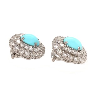 18k White Gold Turquoise and Diamond Clip-on Earrings