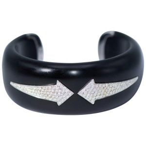 Enigma Black Wood with Arrow Diamond Cuff Bangle, Made in Italy
