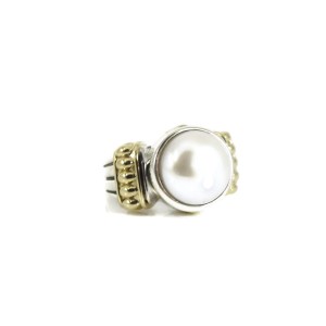 Lagos Sterling Silver 18K Yellow Gold Caviar Luna Mabe Pearl Ring