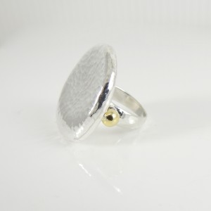 Gurhan Sterling Silver 24K Yellow Gold Large Hammered Flat Oval Pebble Ring