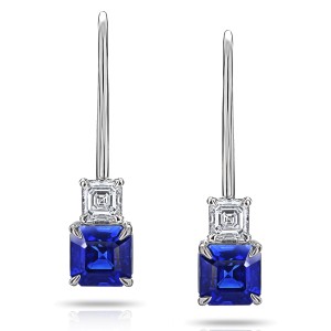 David Gross Asscher Blue Sapphire and Diamond Earrings