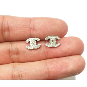 Chanel CC Small Rhinestone Piercing Earrings  