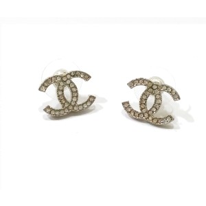 Chanel Silver Tone and Rhinestone CC Moscova Classic Piercing Earrings, Chanel
