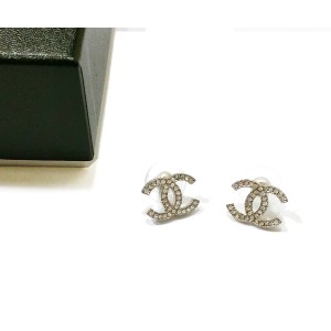 Chanel Silver Tone and Rhinestone CC Moscova Classic Piercing Earrings 