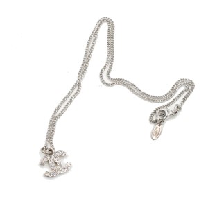 Chanel Classic Silver CC Rhinestone Necklace 