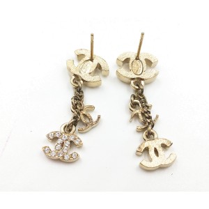 Chanel Gold-Tone Metal & Rhinestone Mini Dangle CC Earrings