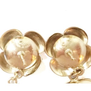 Chanel CC Ivory Camellia Dangle Piercing Earrings   