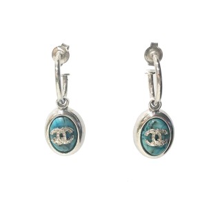 Chanel CC Sterling Silver & Turquoise Loop Piercing Earrings