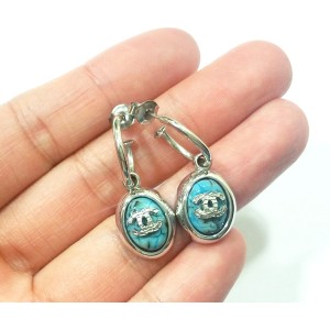 Chanel CC Sterling Silver & Turquoise Loop Piercing Earrings