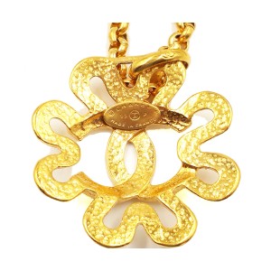 Chanel Gold Plated Flower Shape Chain Necklace 