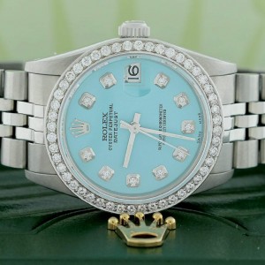 Rolex Datejust Midsize 31MM Automatic Steel Jubilee Womens Watch w/Celeste Blue Dial & Diamond Bezel