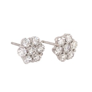 Diamond Cluster Stud Earrings 14k White Gold