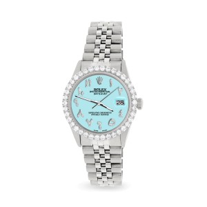 Rolex Datejust 36MM Steel Watch with 3.35CT Diamond Bezel/Aqua Blue Diamond Arabic Dial