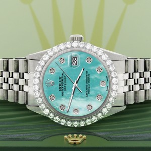 Rolex Datejust 36MM Steel Watch with 3.05Ct Diamond Bezel/Aquamarine Blue Diamond Dial