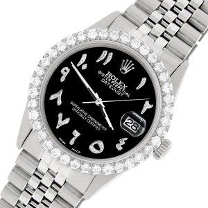 Rolex Datejust 36MM Steel Watch with 3.35CT Diamond Bezel/Black Diamond Arabic Dial