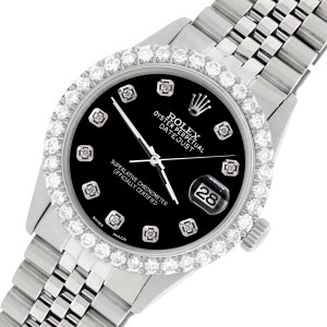 Rolex Datejust 36MM Steel Watch with 3.05Ct Diamond Bezel/Black Diamond Dial