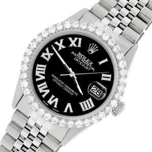 Rolex Datejust 36MM Steel Watch with 3.3CT Diamond Bezel/Black Diamond Roman Dial
