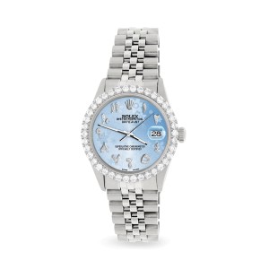 Rolex Datejust 36MM Steel Watch with 3.35CT Diamond Bezel/Blue Flower Diamond Arabic Dial