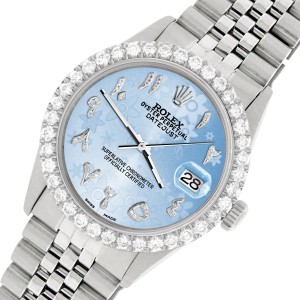 Rolex Datejust 36MM Steel Watch with 3.35CT Diamond Bezel/Blue Flower Diamond Arabic Dial