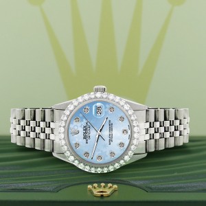Rolex Datejust 36MM Steel Watch with 3.05Ct Diamond Bezel/Blue Flower Diamond Dial