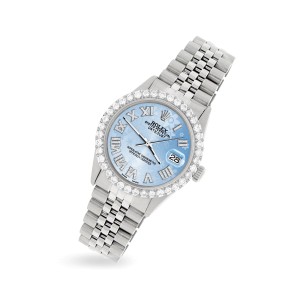 Rolex Datejust 36MM Steel Watch with 3.3CT Diamond Bezel/Blue Flower Diamond Roman Dial