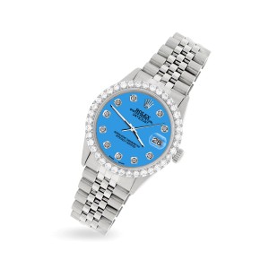 Rolex Datejust 36MM Steel Watch with 3.05Ct Diamond Bezel/Blue Diamond Dial