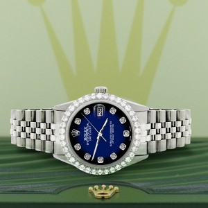 Rolex Datejust 36MM Steel Watch with 3.05Ct Diamond Bezel/Blue Vignette Diamond Dial