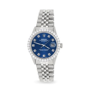 Rolex Datejust 36MM Steel Watch with 3.05Ct Diamond Bezel/Cobalt Blue Diamond Dial