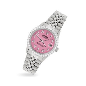 Rolex Datejust 36MM Steel Watch with 3.35CT Diamond Bezel/Hot Pink Diamond Arabic Dial