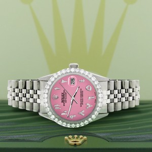 Rolex Datejust 36MM Steel Watch with 3.35CT Diamond Bezel/Hot Pink Diamond Arabic Dial