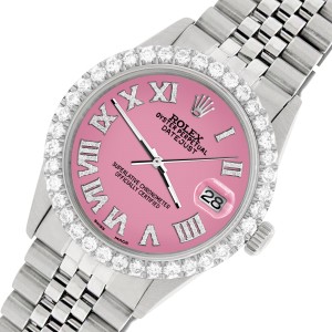 Rolex Datejust 36MM Steel Watch with 3.3CT Diamond Bezel/Hot Pink Diamond Roman Dial