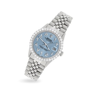 Rolex Datejust 36MM Steel Watch with 3.35CT Diamond Bezel/Ice Blue Diamond Arabic Dial