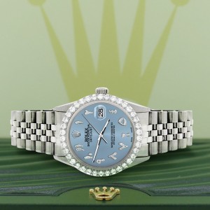 Rolex Datejust 36MM Steel Watch with 3.35CT Diamond Bezel/Ice Blue Diamond Arabic Dial