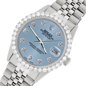Rolex Datejust 36MM Steel Watch with 3.05Ct Diamond Bezel/Ice Blue Diamond Dial