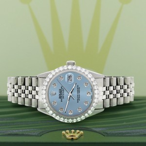 Rolex Datejust 36MM Steel Watch with 3.05Ct Diamond Bezel/Ice Blue Diamond Dial