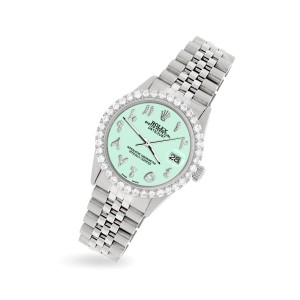 Rolex Datejust 36MM Steel Watch with 3.35CT Diamond Bezel/Light Malachite Diamond Arabic Dial