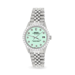 Rolex Datejust 36MM Steel Watch with 3.05Ct Diamond Bezel/Light Malachite Diamond Dial