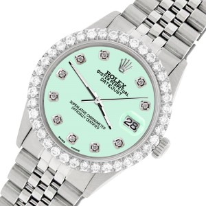 Rolex Datejust 36MM Steel Watch with 3.05Ct Diamond Bezel/Light Malachite Diamond Dial