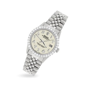 Rolex Datejust 36MM Steel Watch with 3.35CT Diamond Bezel/Linen White Diamond Arabic Dial