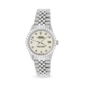 Rolex Datejust 36MM Steel Watch with 3.05Ct Diamond Bezel/Linen White Diamond Dial
