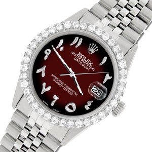 Rolex Datejust 36MM Steel Watch with 3.35CT Diamond Bezel/Maroon Vignette Diamond Arabic Dial