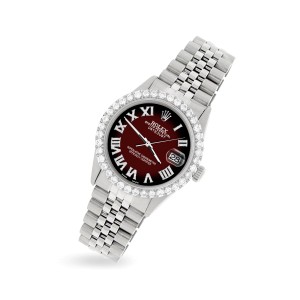 Rolex Datejust 36MM Steel Watch with 3.3CT Diamond Bezel/Maroon Vignette Diamond Roman Dial