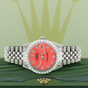 Rolex Datejust 36MM Steel Watch with 3.05Ct Diamond Bezel/Matt Coral Diamond Dial